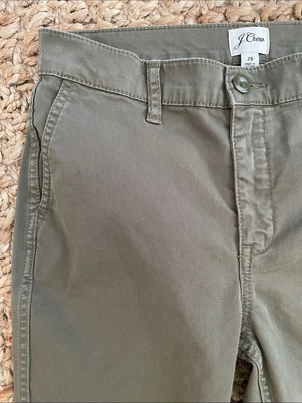 Crew Vintage Straight Chino Pants 26 Olive Green Cropped Ankle Stretch